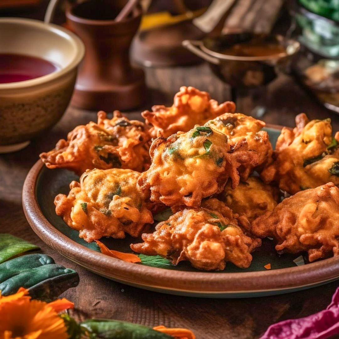 Vegetable Pakoras and a Trio of Chutneys