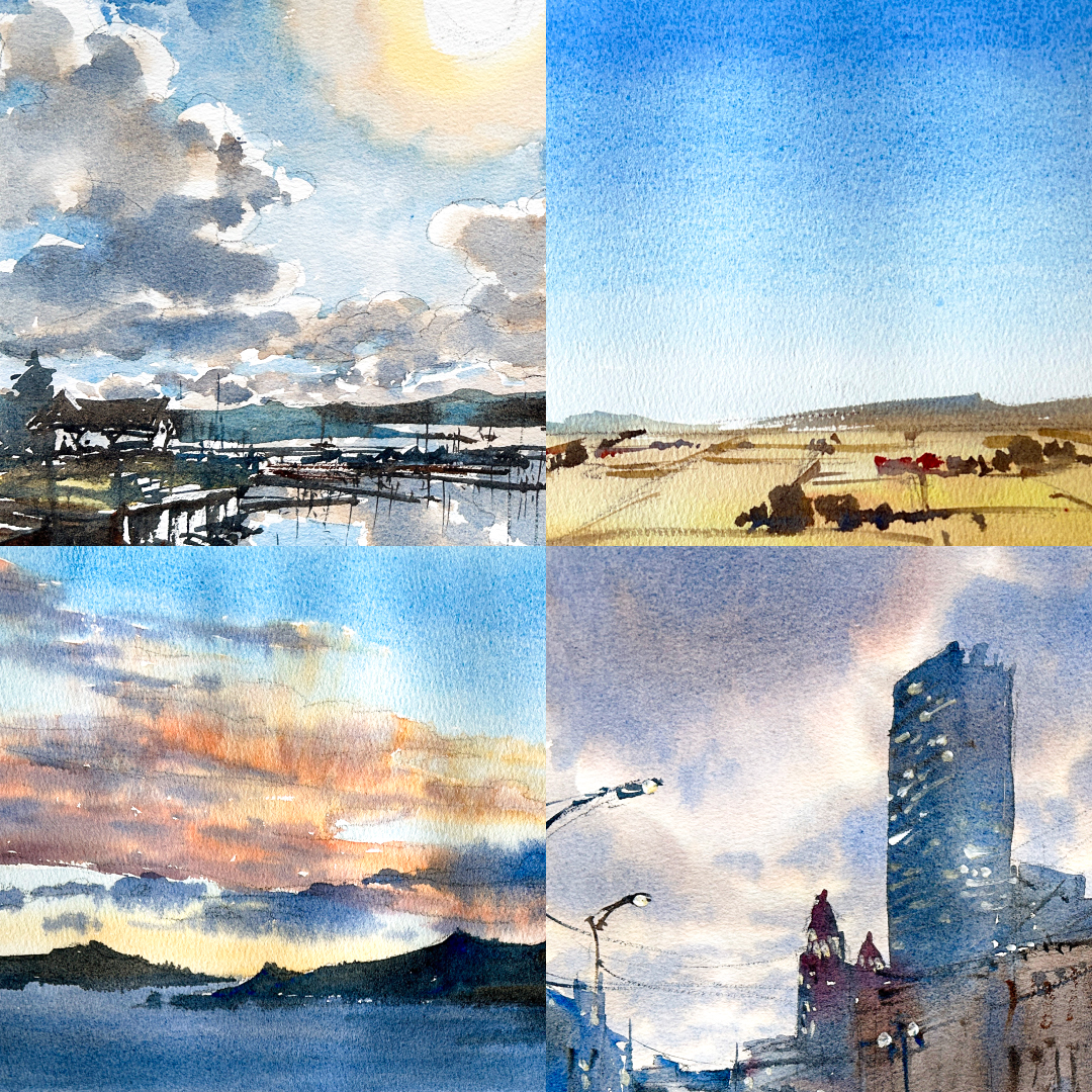 Watercolor Sky and Clouds