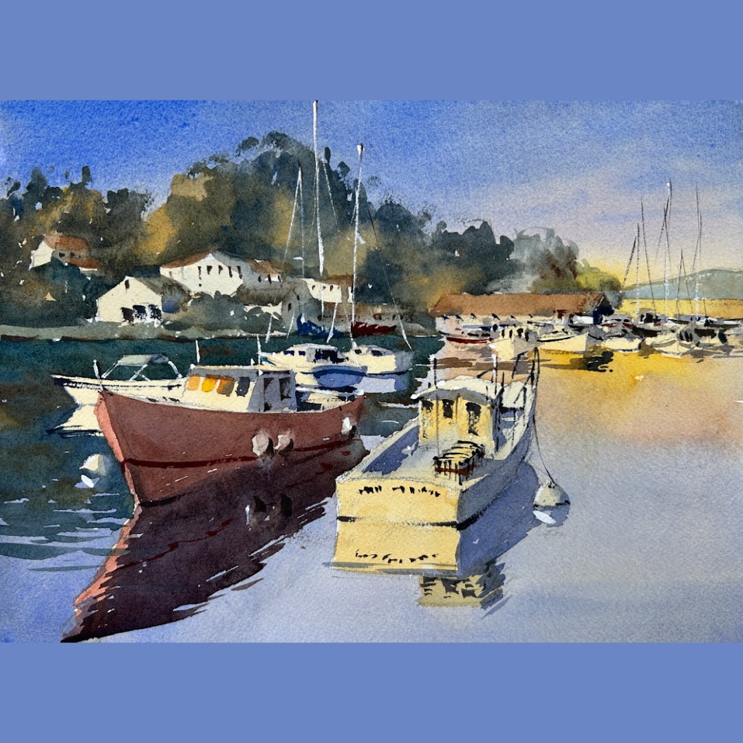 Watercolor Boats and Water