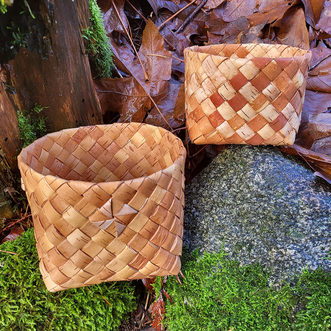 Basketry: Diagonal Plaited Birch Bark Basket
